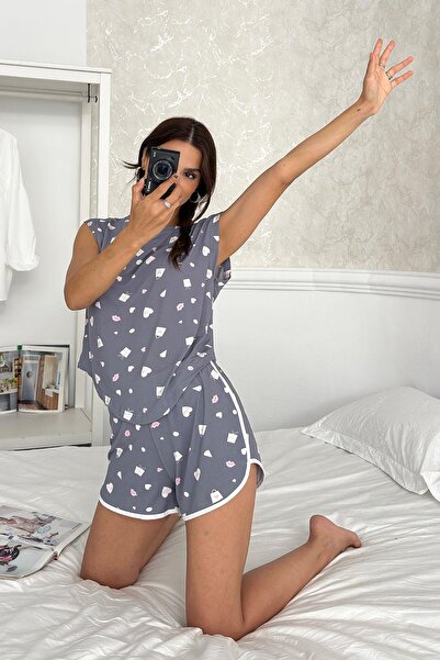 pouq Set de pijamale pentru femei, cu decolteu rotund, cu mâneci japoneze, di...