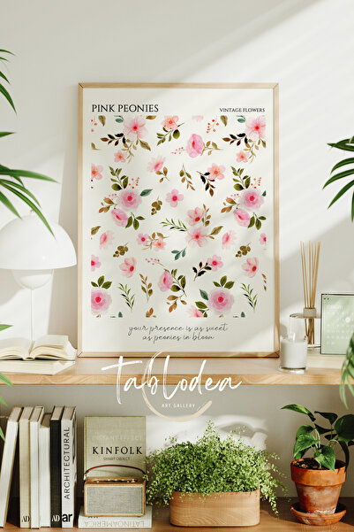 tablodea Çiçekli Vintage Çerçeveli Poster Tablo, Bohem Çiçekli Minimalist Dek...