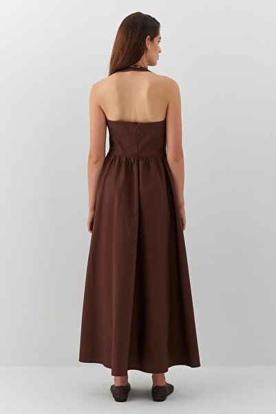 MARKALİSTE Boyundan Askılı A Kesim Uzun Elbise Kahverengi