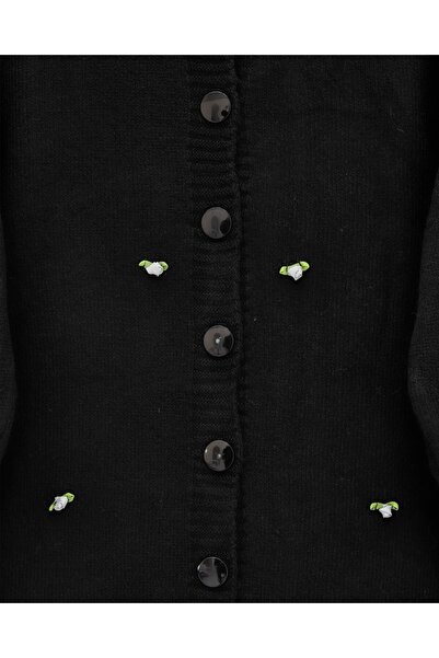 Modamorfo Buttoned Floral Detailed Soft Cardigan -Black