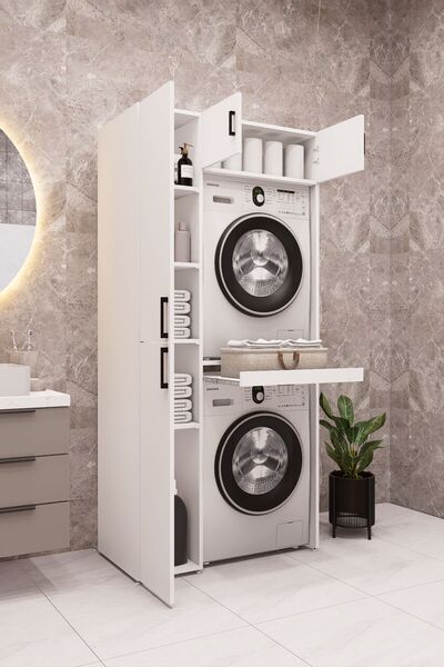 DEMİRBAL MOBİLYA MDF ÇAMAŞIR MAKİNESİ DOLABI KURUTMA MAKİNESİ DOLABI RAFLI