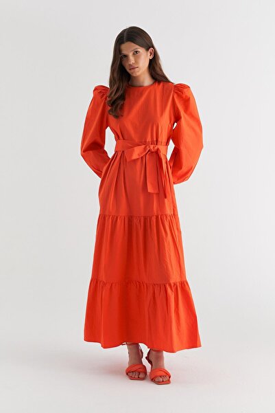 MARKALİSTE Φόρεμα Heidi Pomegranate Flower με μανίκια μπαλόνι και λεπτομέρεια σταυρωτά