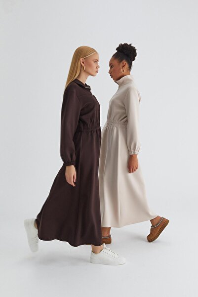 MARKALİSTE Zippered Scuba Dress Brown