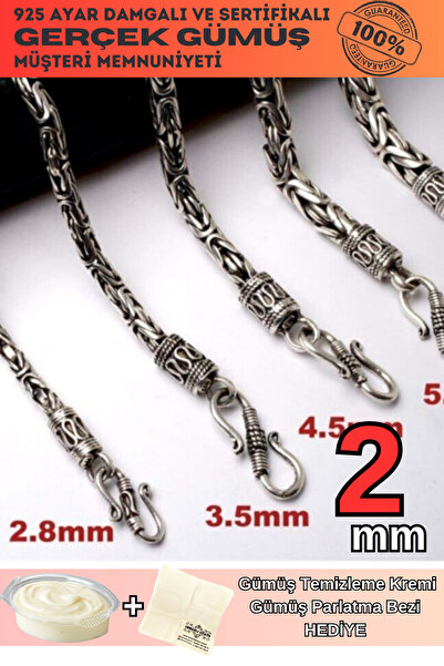 OSMANLI GÜMÜŞ 2mm - Kancalı Kral Zincir Gümüş Erkek Bileklik Künye Italyan Model