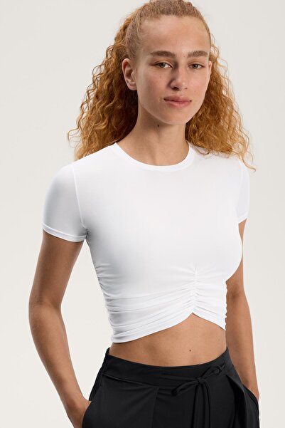 Oysho Kısa kollu büzgülü crop tişört