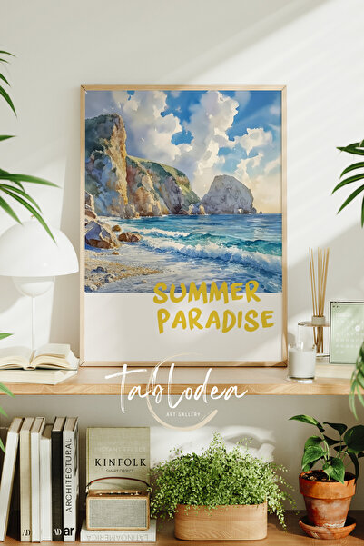 tablodea Deniz Manzaralı Modern Çerçeveli Poster Tablo, Marina Tarzı Minimali...