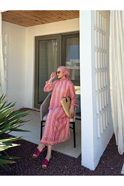 Melike Tatar Πολύχρωμο φόρεμα με λεπτομέρεια βολάν 32-3589