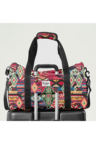 Miami Beach Etnik Desenli Kilitli Unisex Seyahat Çantası - Kabin Boy El Valizi - Spor Çantası