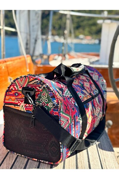 Miami Beach Etnik Desenli Kilitli Unisex Seyahat Çantası - Kabin Boy El Valizi - Spor Çantası