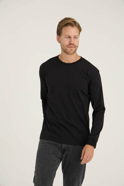 KLY Ανδρικό μπλουζάκι με μακρύ μανίκι με λαιμόκοψη σε Ο, άνετο σχέδιο