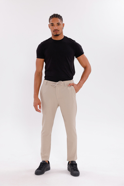 Firststops Ανδρικό παντελόνι με κορδόνια σε ανοιχτό μπεζ λινό χρώμα, άνετο και αναπνεύσιμο