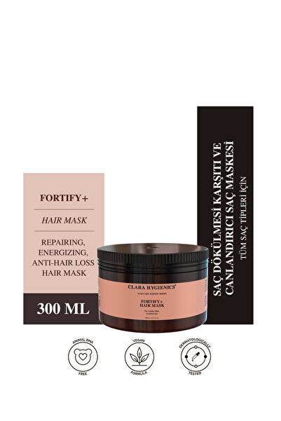 Clara Hygienics Fortify+ Dökülme Karşıtı Saç Maskesi 300 ml - Kökleri Güçlendirici Kırılma Azaltıcı Vegan (Biotin)
