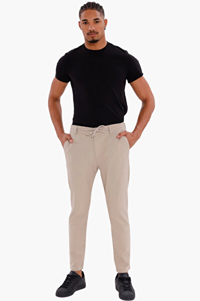 Firststops Ανδρικό παντελόνι με κορδόνια σε ανοιχτό μπεζ λινό χρώμα, άνετο και αναπνεύσιμο