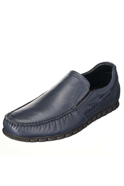 İriadam Ag2000 Navy Blue Leather Large Size Rok Rubber Sole Comfortable Wide Mold Cowhide Special Series