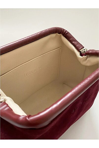 HEYBE'S Heybes Kadın Bordo Süet Clutch El Çantası