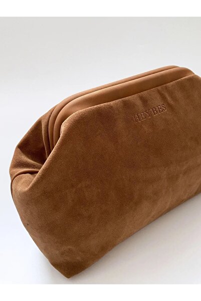 HEYBE'S Heybes Kadın Taba Kahve Süet Clutch El Çantası