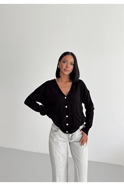 mydukkan.co Sirena Pocket Knitwear Cardigan Black