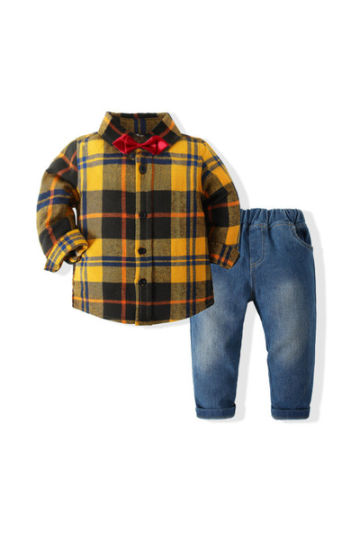 Kidohug Set Camasa si Blugi Kidohug Little Explorer, Galben/Albastru