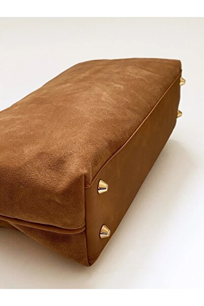HEYBE'S Heybes Kadın Taba Kahve Süet Clutch El Çantası