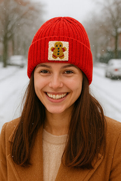 byebruketenci Kırmızı Yün Bere Ginger Bread Kurabiye Adam