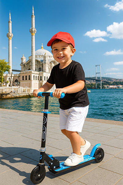 hak-iş oyuncak Evo Mavi Çocuk Scooter – Katlanabilir, Hafif ve Dayanıklı (5+ Yaş)