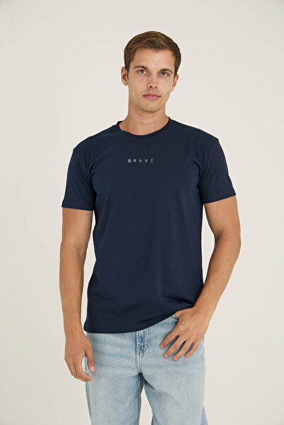 KLY Ανδρικό μπλουζάκι με λαιμόκοψη σε σχήμα O, κομψό σχέδιο