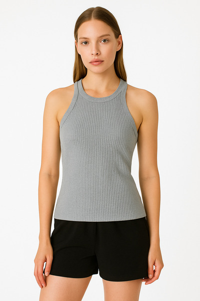 getbrosp Gray Women's Twill Halter Collar