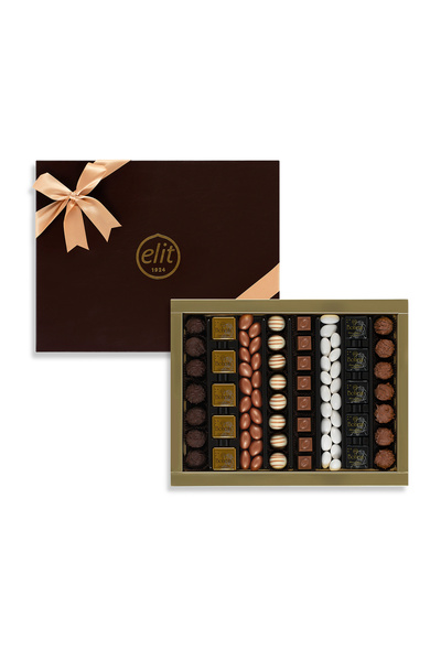 Elit Çikolata Karışık Spesiyal Hediye Çikolata Deri Grenli Kutu 786g