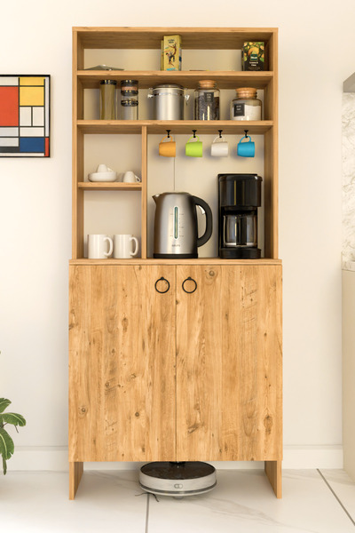 interGO Kahve Köşesi İki Kapaklı Çok Amaçlı Dolap Kabi Mutfak Dolabı Erzak Dolabı Kiler Dolabı