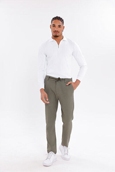 Firststops Men's Khaki Linen Look Comfortable Fit Breathable Lace-Up Trousers