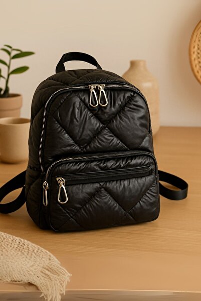 Ecrou Shiny Quilted Backpack Black