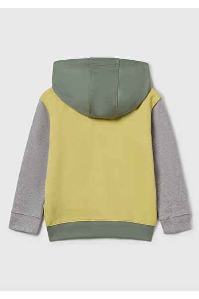 United Colors of Benetton Erkek Çocuk Sarı-Gri Önü Logo Baskılı Fermuarlı Kapüşonlu Sweatshirt