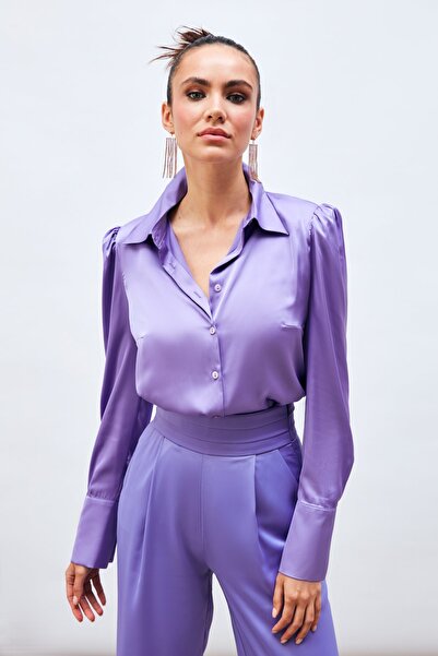 Sateen Padded Satin Shirt - Purple