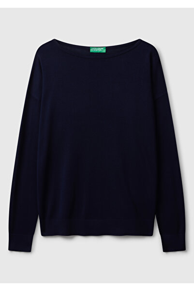 United Colors of Benetton Pulover de damă, albastru bleumarin, 100% viscoză, ...