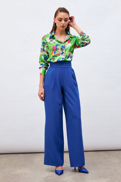 Sateen Waist Detailed Pocket Trousers - Sax Blue