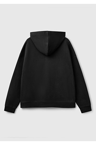 United Colors of Benetton Hanorac cu glugă, cu detaliu, cu imprimeu cu logo negru, pentru femei