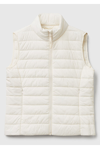 United Colors of Benetton Kadın Krem Polyester Dolgulu Fermuarlı Slim Fit Pufa Yelek