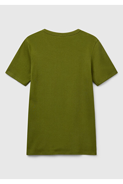 United Colors of Benetton Γυναικείο μπλουζάκι βασικό χακί πράσινο 100% βαμβάκι Benetton Written