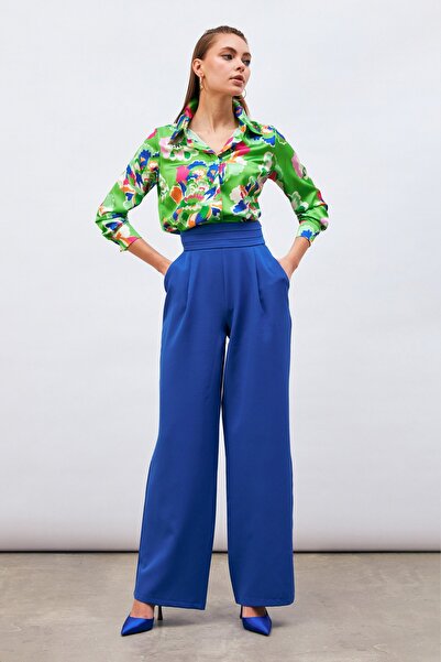 Sateen Waist Detailed Pocket Trousers - Sax Blue