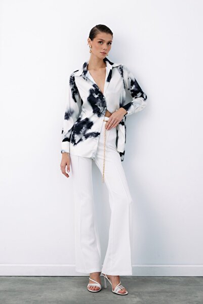 Sateen Desenli Geniş Klasik Gömlek - SİYAH