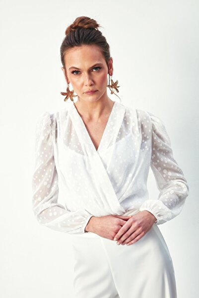 Sateen Боді з візерунком та круазе - Екрю