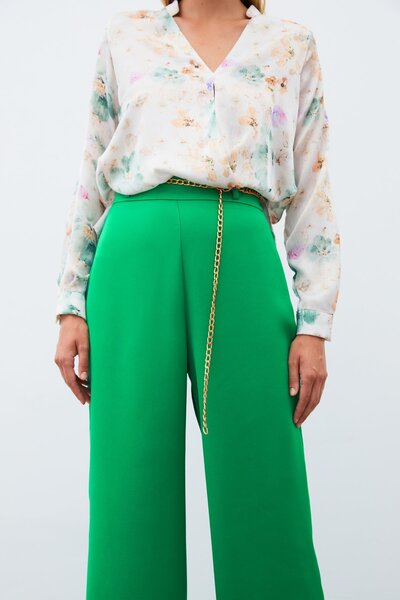 Sateen Ланцюгові сатинові крепові штани - ЗЕЛЕНІ