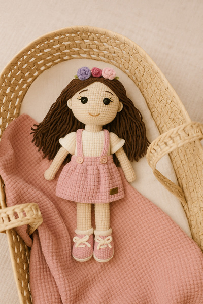 Jaju Baby 40 Cm Pembe elbiseli Kız Özel El Emeği Amigurumi