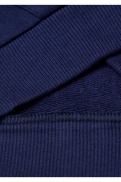 United Colors of Benetton Erkek Çocuk Lacivert Logo Baskılı Cepli Fermuarlı Dik Yaka Sweatshirt