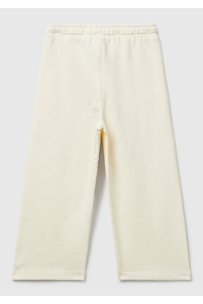 United Colors of Benetton Girl's ecru stitch detailed waist drawstring wide leg sweatpants