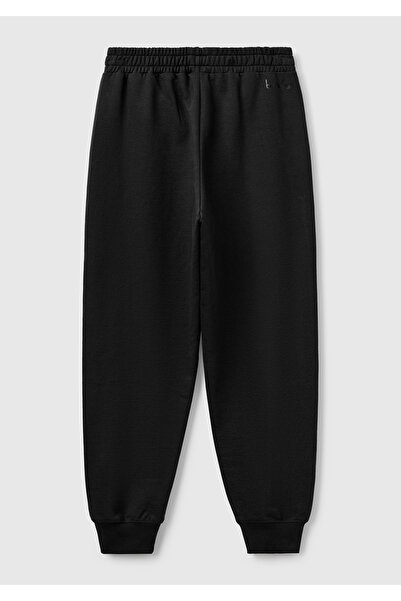 United Colors of Benetton Pantaloni de sport negri, 100% bumbac, cu manșete, cu talie elastică, cu potrivire normală