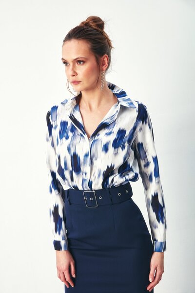 Sateen Пряма сорочка з візерунком - Sax Blue