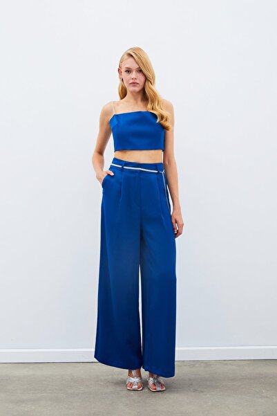 Sateen Штани з каменним поясом із сатину - MAVİ