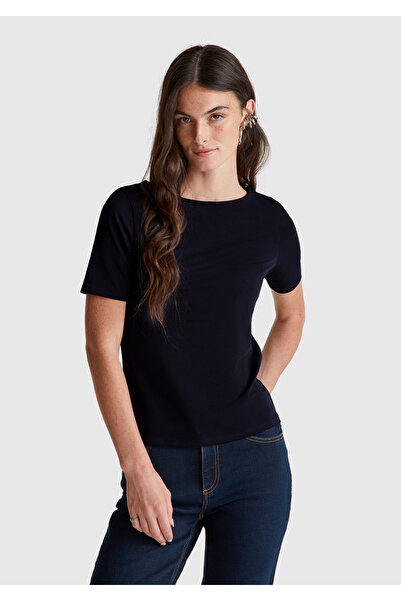 United Colors of Benetton Tricou de damă, albastru bleumarin, din amestec de ...