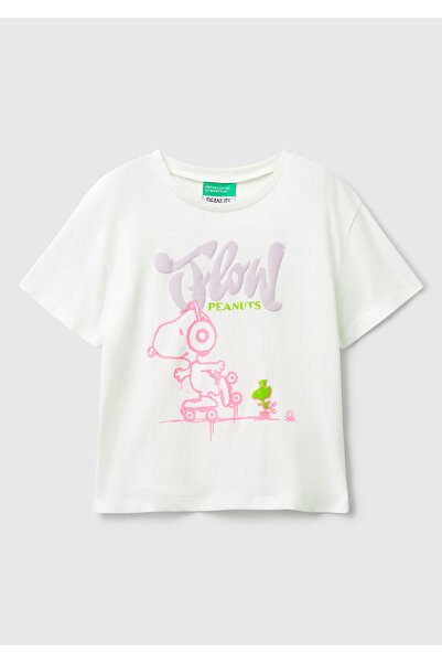 United Colors of Benetton Κοριτσίστικο μπλουζάκι από εκρού με λεπτομέρεια με ...